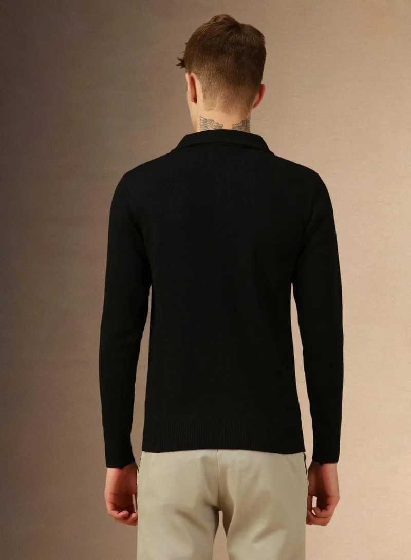 Dennis Lingo Men's Black 100% Acrylic Solid Regular Fit Sweater