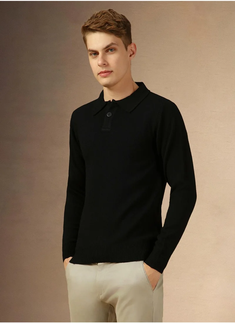 دينيس لينغو Men's Black 100% Acrylic Solid Regular Fit Sweater