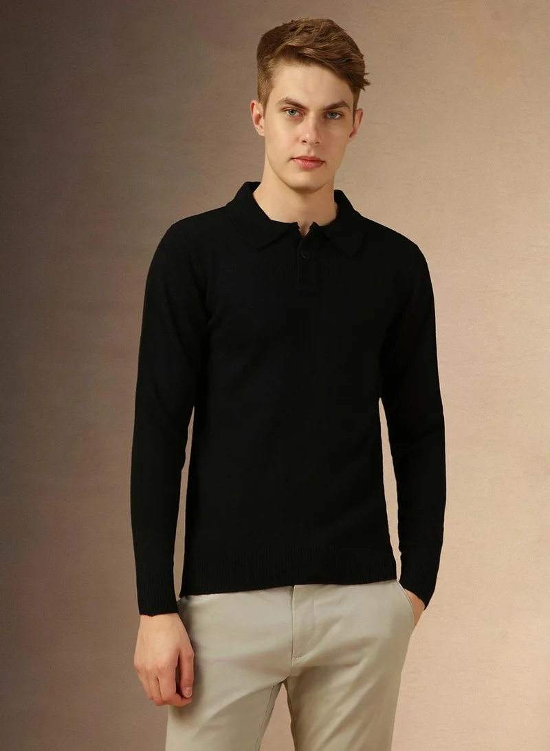 Dennis Lingo Men's Black 100% Acrylic Solid Regular Fit Sweater