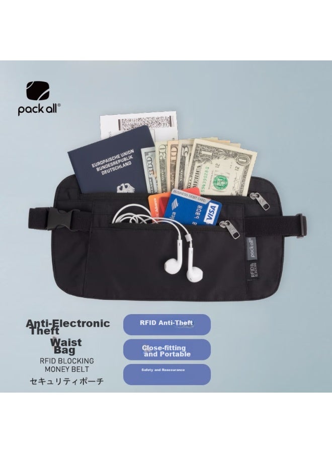 Pack All Multifunctional Invisible Waist Bag For Men And Women, Thin Style, Travel Doent And Passport Holder, Card Holder, Anti-electronic Theft Waist Pack, Black - Image 1