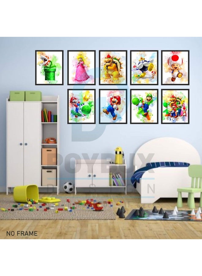 Home Trove Super Mario Game Watercolor Poster Prints, Super Mario Wall Decor For Kids, UNFRAMED Set of 9 (8x10 inches), Mario Room Decor, Mario Poster For Boys Room, Mario Game Poster Prints  - Image 5