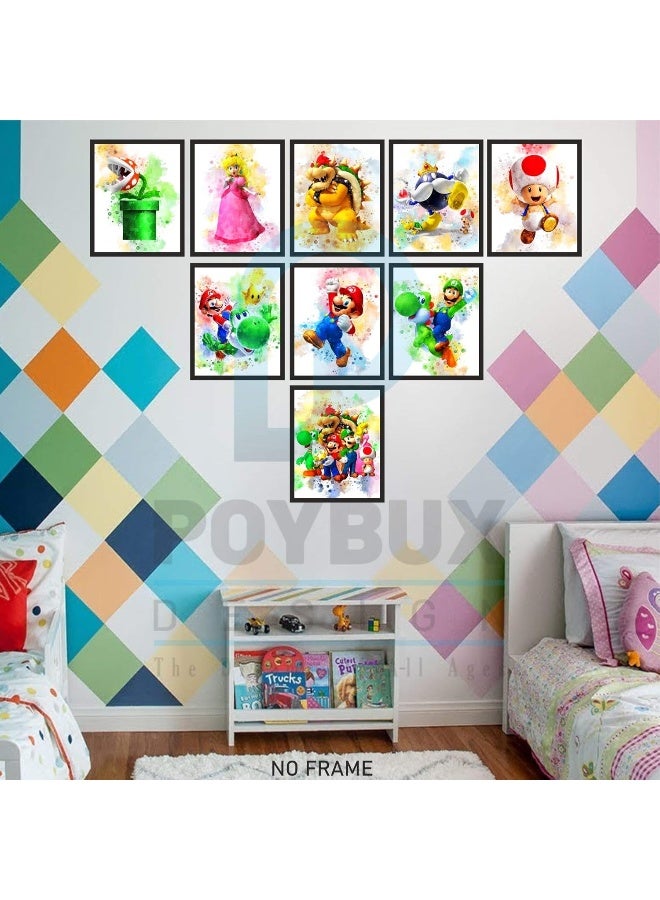 Home Trove Super Mario Game Watercolor Poster Prints, Super Mario Wall Decor For Kids, UNFRAMED Set of 9 (8x10 inches), Mario Room Decor, Mario Poster For Boys Room, Mario Game Poster Prints  - Image 4