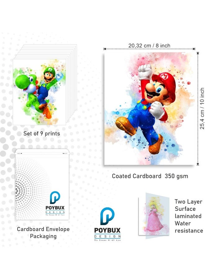 Home Trove Super Mario Game Watercolor Poster Prints, Super Mario Wall Decor For Kids, UNFRAMED Set of 9 (8x10 inches), Mario Room Decor, Mario Poster For Boys Room, Mario Game Poster Prints  - Image 2