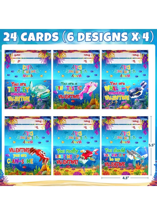 Qinline Qinline 24 Pack Valentine Gifts for Kids 8-12, Marine Animal Building Blocks Kit with Gift Cards for Kids School Classroom, Party Favors Exchange for Boy Girl, Kid Valentine Basket Stuffers Egg Filler  - Image 5