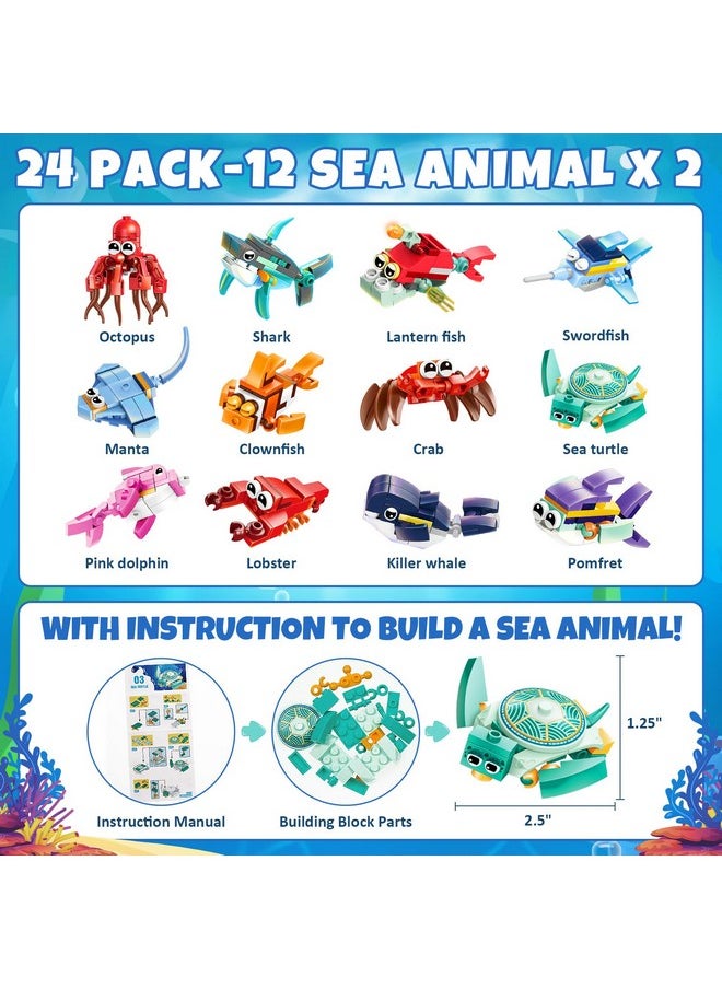 Qinline Qinline 24 Pack Valentine Gifts for Kids 8-12, Marine Animal Building Blocks Kit with Gift Cards for Kids School Classroom, Party Favors Exchange for Boy Girl, Kid Valentine Basket Stuffers Egg Filler  - Image 2