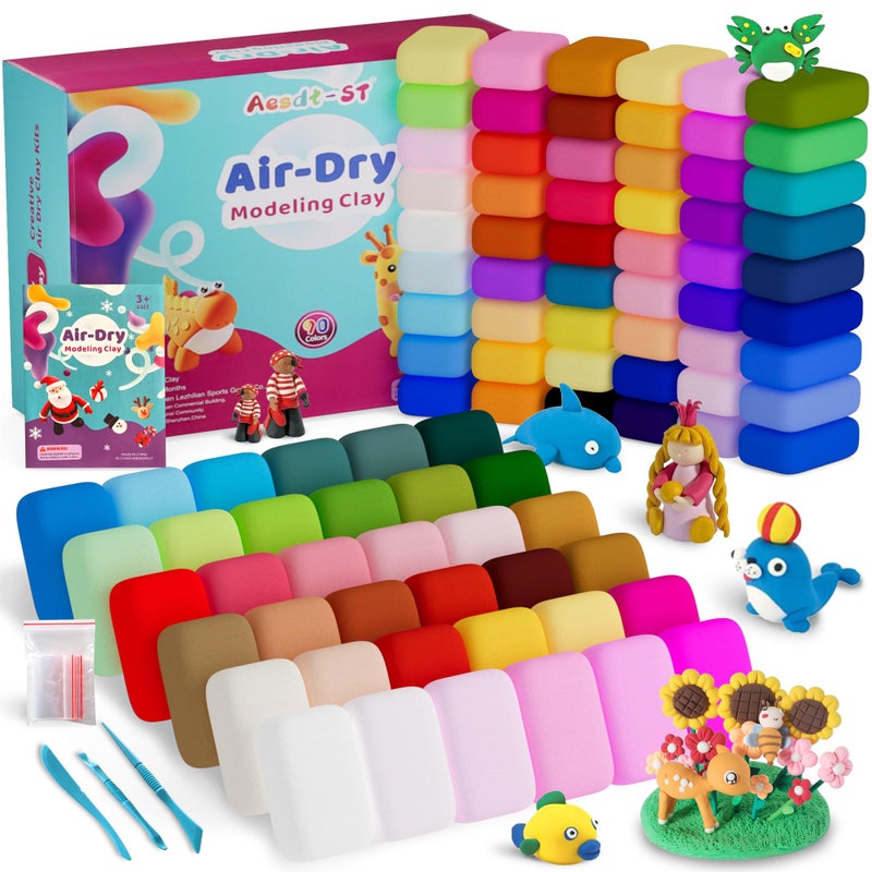 Air Dry Clay 90 Colors Modeling Clay for Kids DIY Model Magic Molding Clay Kit with Sculpting Tools NonSticky Soft and Super Light Arts and Crafts Gift for Boys Girls Kids