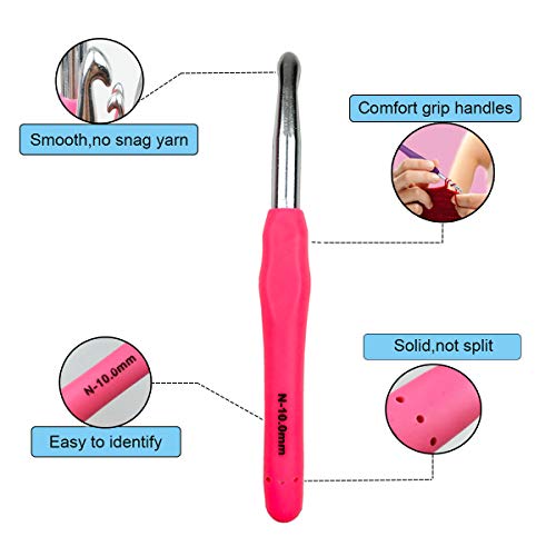 Mdoker Extra Long Crochet Hooks,Large Size N/P/15(10.0mm) Crochet Needles,Ergonomic Grip Soft Handles for Handmade DIY Crocheting,Perfect for Arthritic Hands - Image 2