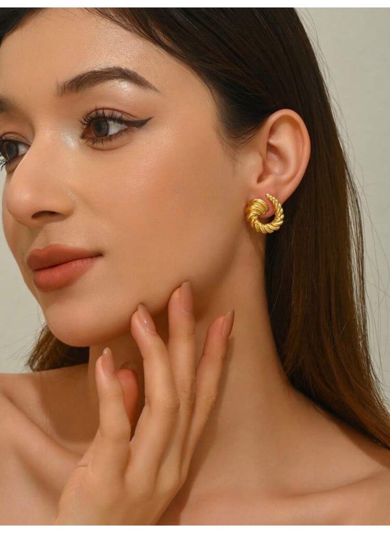 Dangle Charms Elegant & High Quality Stainless Steel Gold Plated Earrings For Women - Image 4