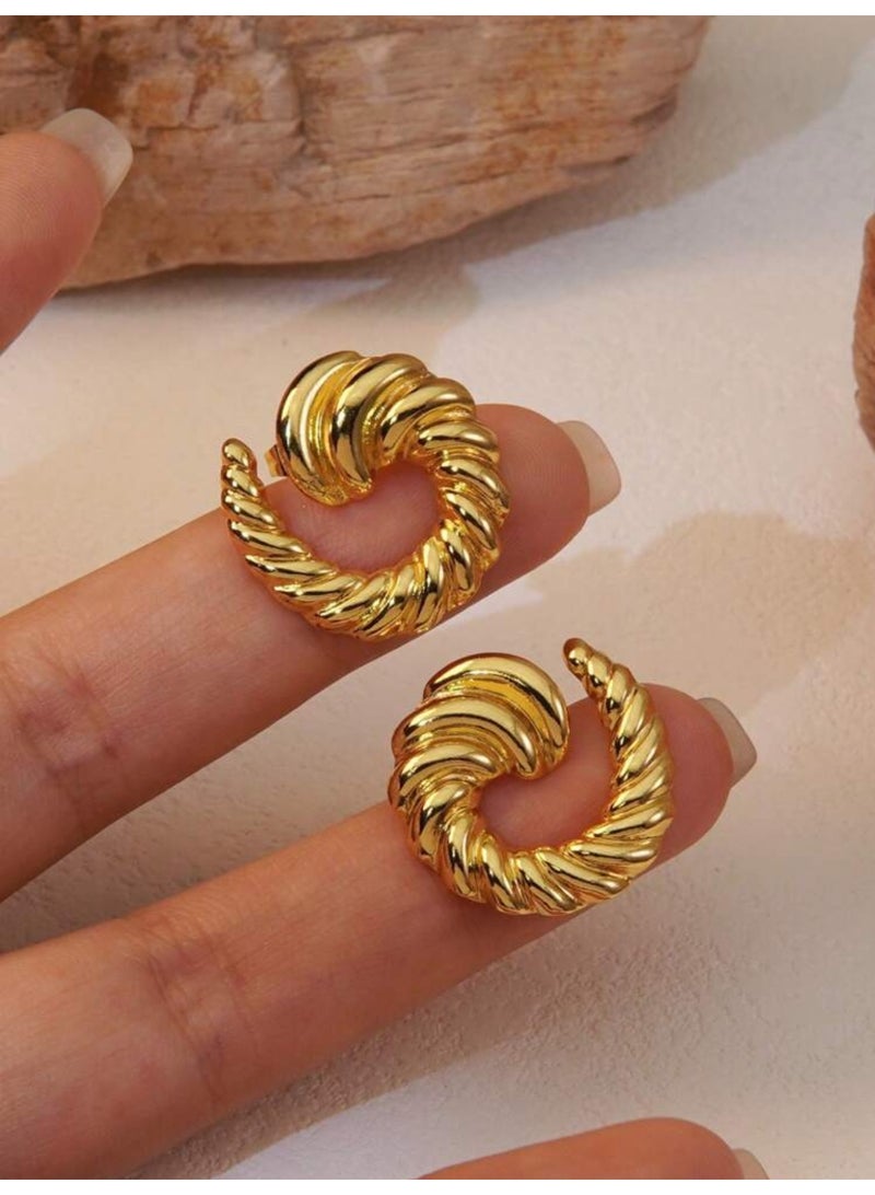 Dangle Charms Elegant & High Quality Stainless Steel Gold Plated Earrings For Women - Image 2