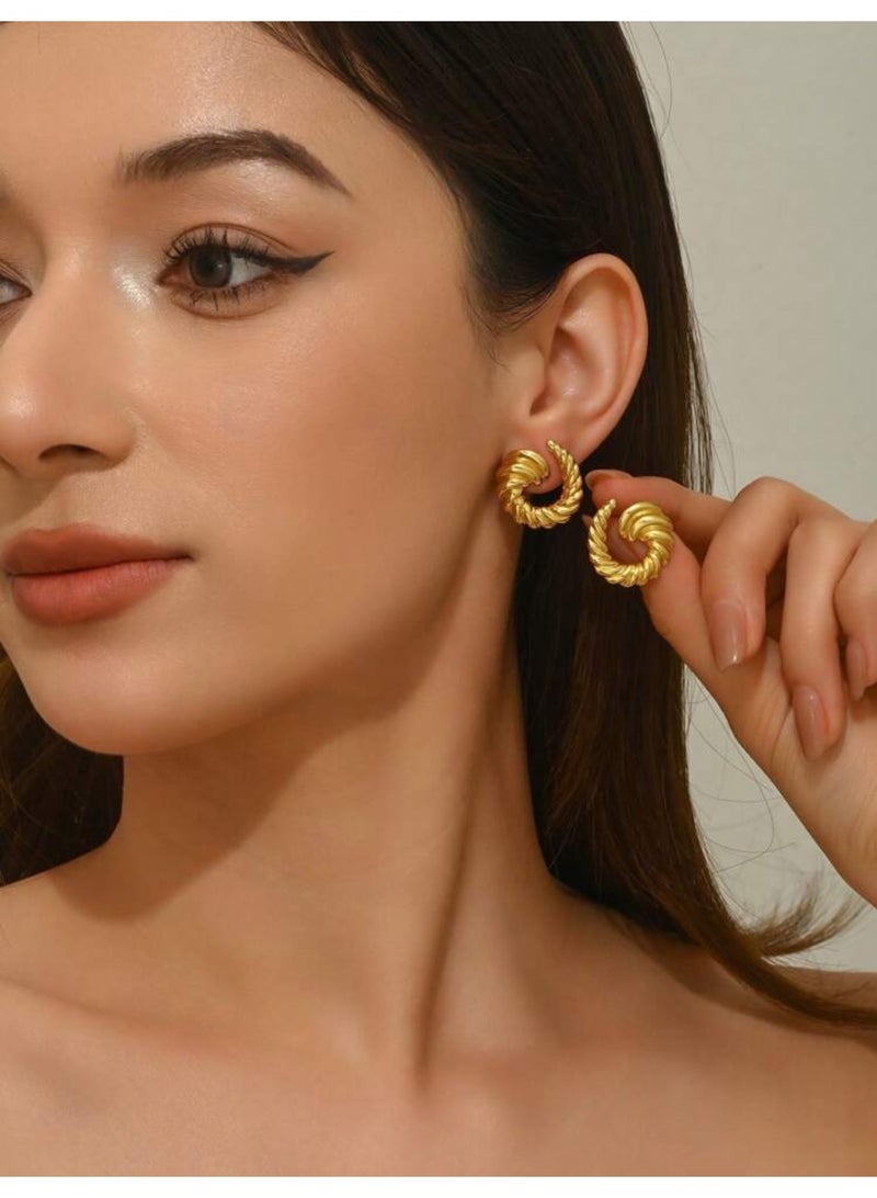 Dangle Charms Elegant & High Quality Stainless Steel Gold Plated Earrings For Women - Image 1