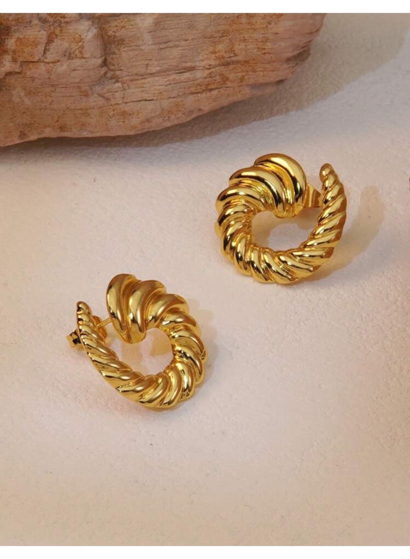 Dangle Charms Elegant & High Quality Stainless Steel Gold Plated Earrings For Women - Image 3