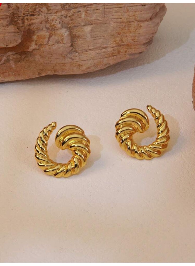 Dangle Charms Elegant & High Quality Stainless Steel Gold Plated Earrings For Women - Image 5