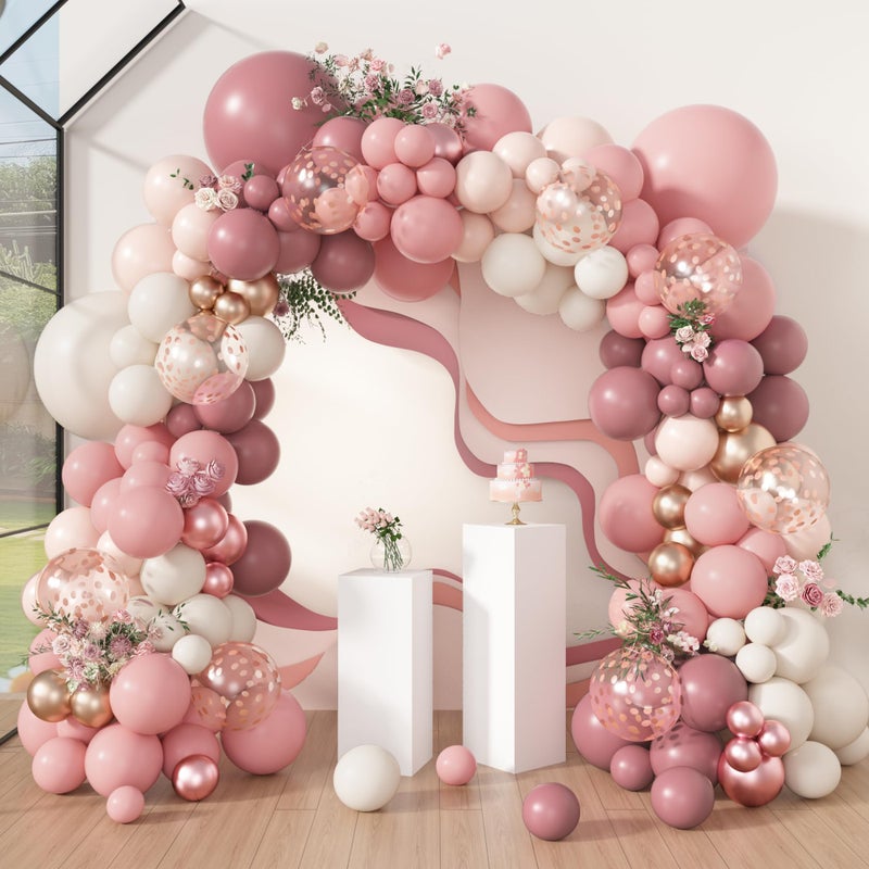 Amandir 173Pcs Dusty Rose Pink Nude Balloon Garland Arch Kit 18In Retro Blush Peach Mauve White Sand Gold Confetti Balloons for Girl Baby Shower Wedding Boho Birthday Party Decorations - Image 3