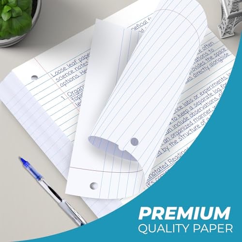 Rosmonde Loose Leaf Paper, 900 Sheets, 6 Pack, College Ruled, 8" x 10.5", 56 gsm Bulk Office Filler Paper, 3 Hole Punched, 150 Sheets/Pack, College Ruled Paper for 3 Ring Binder, Notebook Paper, White - Image 4