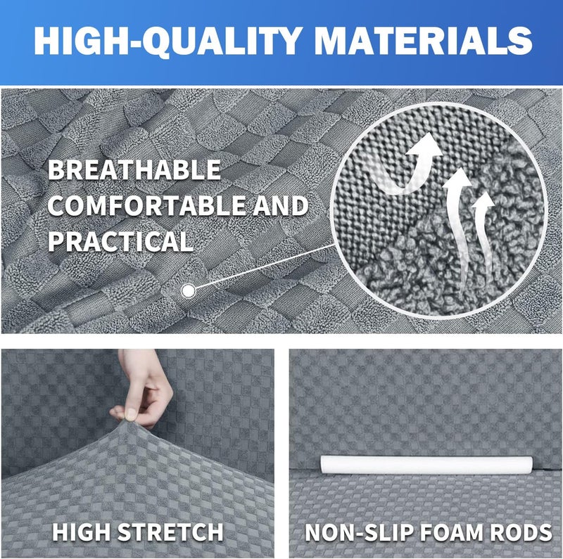 غطاء أريكة مطاطي من وينسويا، غطاء أريكة سميك بلون ثابت مع شريط مطاطي، أغطية أريكة مطاطية شاملة غير قابلة للانزلاق وناعمة، غطاء أريكة جاكار مربعات للكلاب والحيوانات الأليفة والقطط (رمادي فاتح، 145-185 سم) - Image 4
