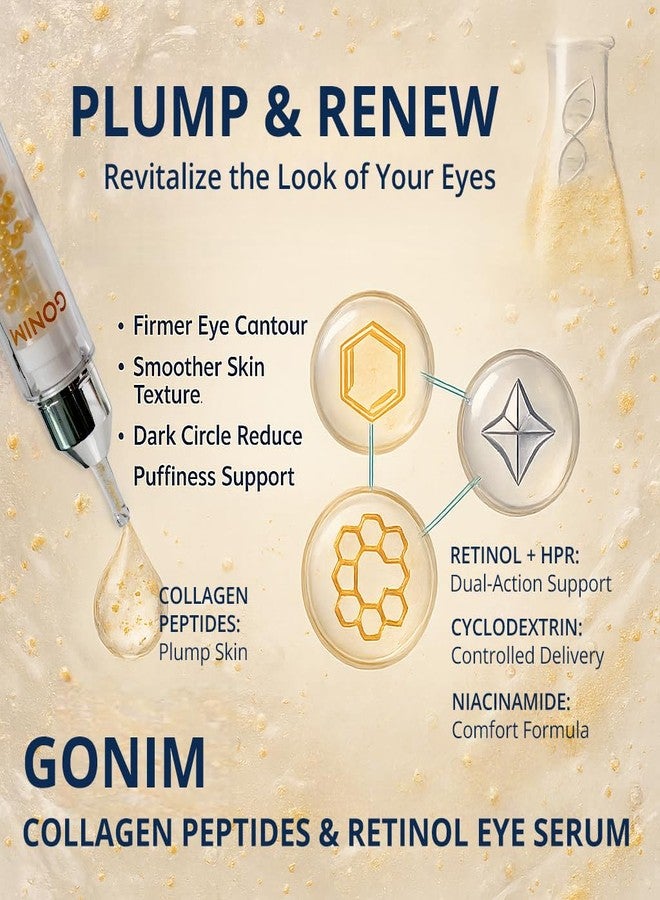 GONIM Eye Gel with Caffeine & Niacinamide, Hydrating Under Eye Gel Serum with Collagen Peptides & Retinol for Fine Lines, Dark Circles and Puffiness, Reduce Wrinkles, Hydrating Gel Base, 0.34oz/10ml - Image 4