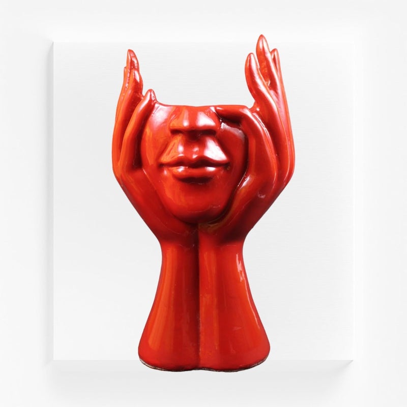 NEEANN Modern Nordic Face Vase 22cm Height Polystone Material Red Artistic Decor Accent Ideal for Gifting