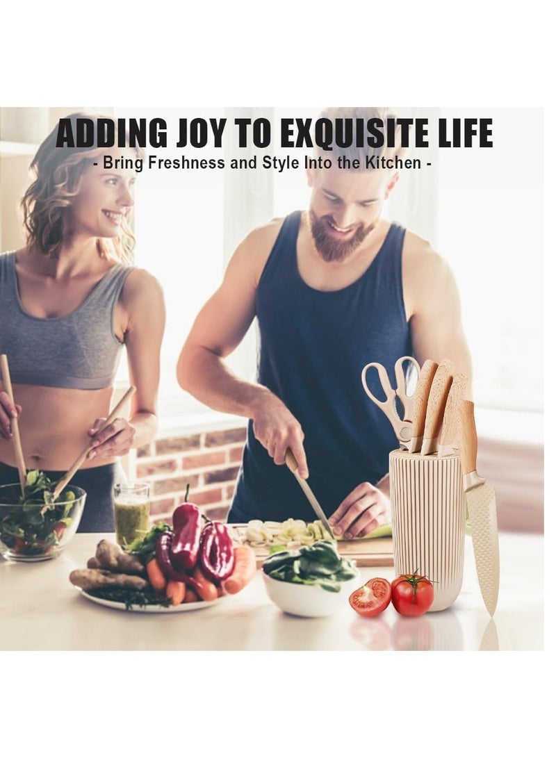 سوق التفاح الذهبي مجموعة سكاكين شيف6 قطع، مجموعة سكاكين مطبخ مع حامل عالمي، شفرات فولاذية مقاومة للالتصاق، مقاومة للصدأ، جودة احترافية للمنازل والمطاعم، سكاكين مطبخ حادة. - Image 5