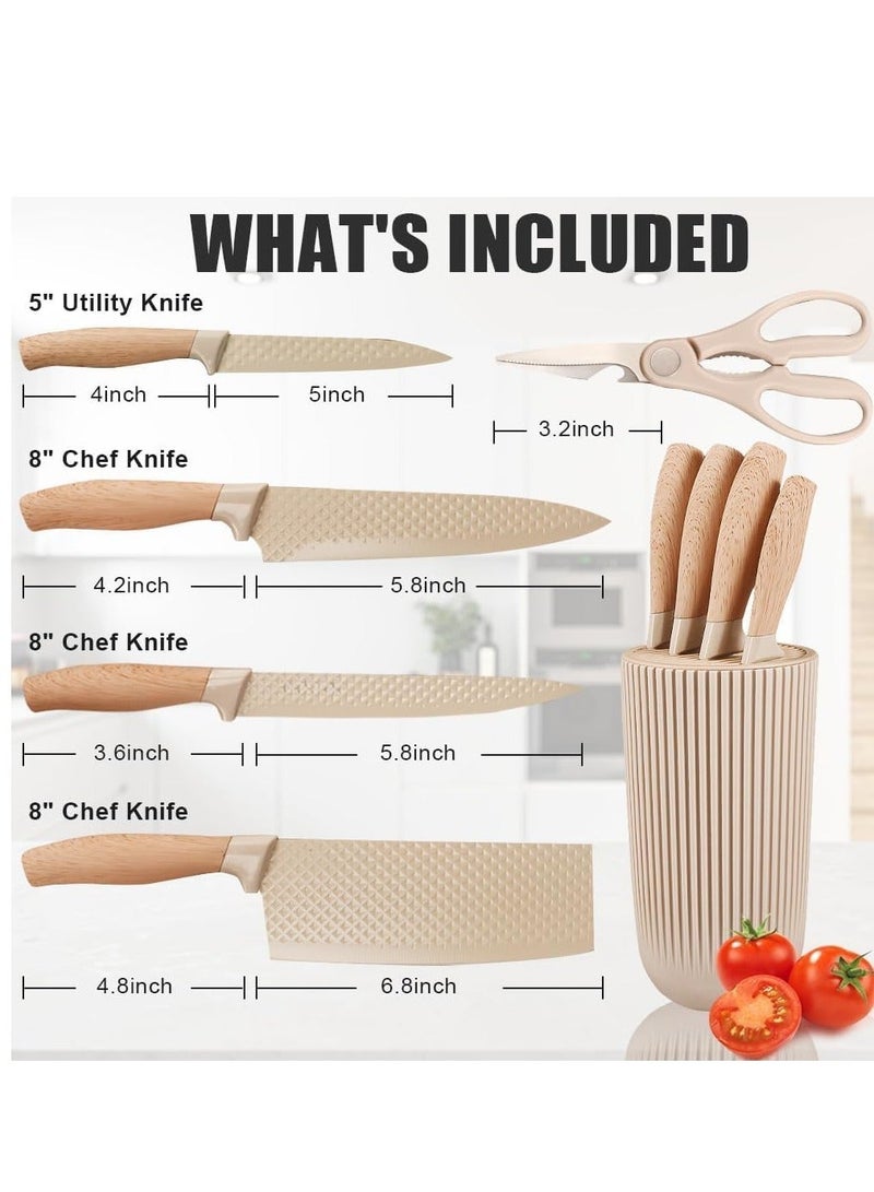 سوق التفاح الذهبي مجموعة سكاكين شيف6 قطع، مجموعة سكاكين مطبخ مع حامل عالمي، شفرات فولاذية مقاومة للالتصاق، مقاومة للصدأ، جودة احترافية للمنازل والمطاعم، سكاكين مطبخ حادة. - Image 3