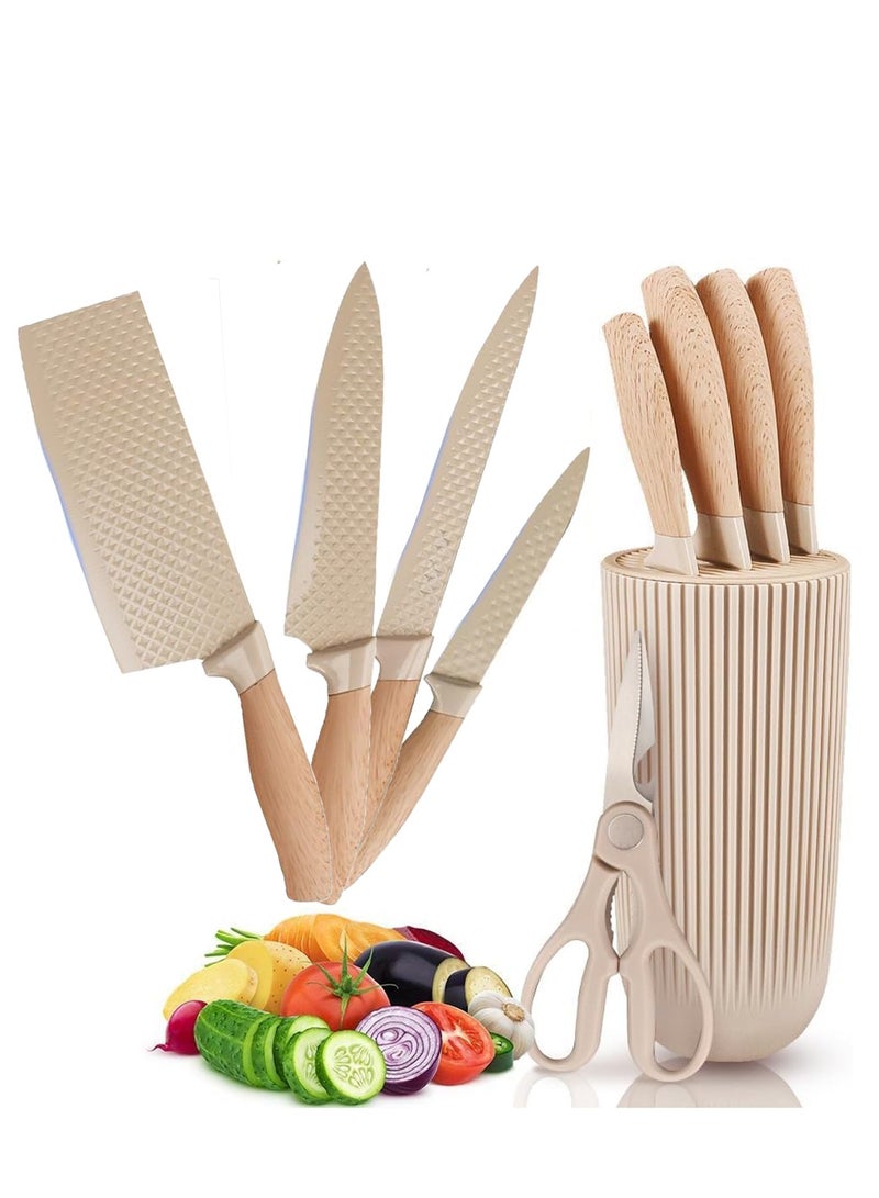 سوق التفاح الذهبي مجموعة سكاكين شيف6 قطع، مجموعة سكاكين مطبخ مع حامل عالمي، شفرات فولاذية مقاومة للالتصاق، مقاومة للصدأ، جودة احترافية للمنازل والمطاعم، سكاكين مطبخ حادة. - Image 1