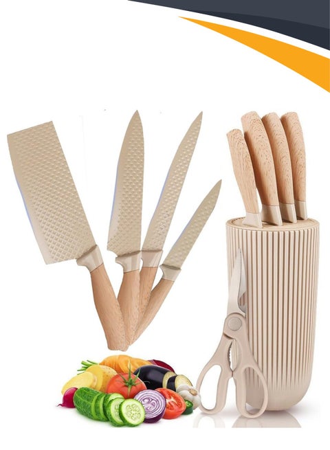 مجموعة سكاكين شيف6 قطع، مجموعة سكاكين مطبخ مع حامل عالمي، شفرات فولاذية مقاومة للالتصاق، مقاومة للصدأ، جودة احترافية للمنازل والمطاعم، سكاكين مطبخ حادة.