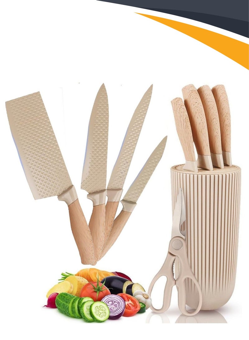 سوق التفاح الذهبي مجموعة سكاكين شيف6 قطع، مجموعة سكاكين مطبخ مع حامل عالمي، شفرات فولاذية مقاومة للالتصاق، مقاومة للصدأ، جودة احترافية للمنازل والمطاعم، سكاكين مطبخ حادة. - Image 1