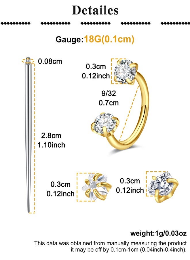QWALIT حلقة أنف على شكل حدوة حصان من كواليت، عيار 18، مرصعة بحجرين كريمين، حلقة أنف نسائية من الفولاذ الجراحي، شكل حرف U، نصف قرط، أقراط ذهبية، حلقات ثقب الزنمة، مجوهرات ثقب الشفة، حلقات الحاجز الأنفي، عيار 18، 7 مم - Image 2