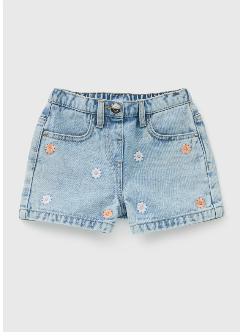 Matalan Girls Embroidered Washed Denim Shorts