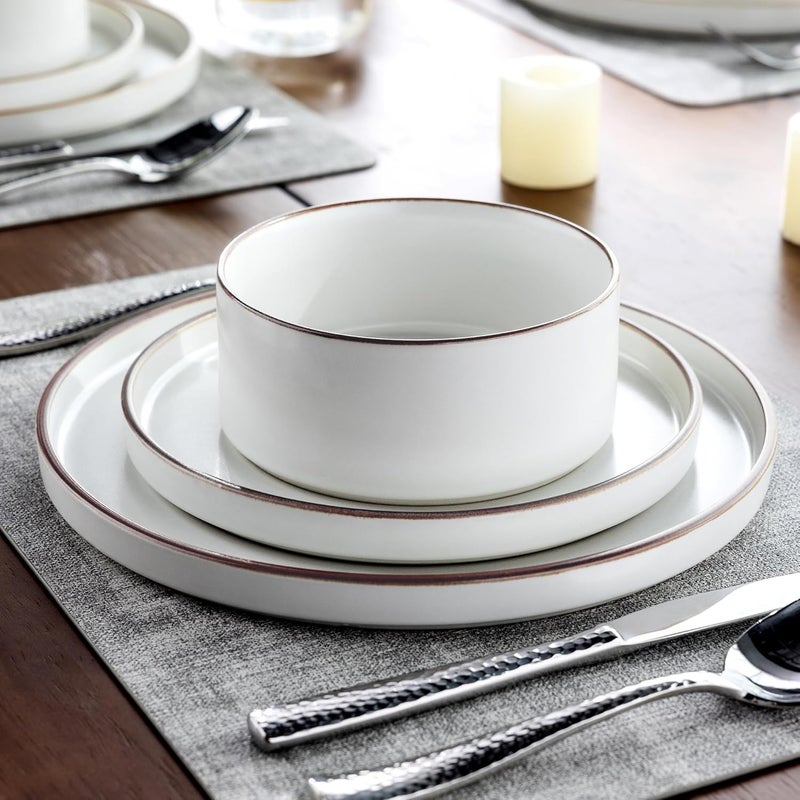 LERATIO طقم أدوات المائدة الخزفية LERATIO لـ 4 أشخاص، أطباق وأوعية خزفية بحواف عالية مقاومة للكسر والتشقق، آمنة للاستخدام في الفرن وغسالة الصحون والميكروويف، طقم خدمة لـ 4 أشخاص باللون الأبيض الفانيلا - Image 4