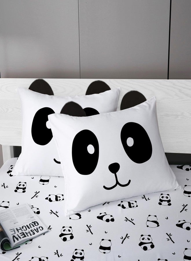 MUSOLEI Panda Sheets Panda Fitted Sheets Cute Animal Bed Set with 3D Ear Girl Twin Bed Sets Girl Full Bedding Kids Bedding Cute Kids Bed Sheets 1 Fitted Sheet 1 Flat Sheet with 2 Pillowcases (Full) - Image 2