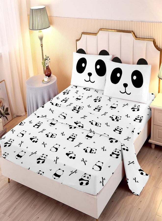 MUSOLEI Panda Sheets Panda Fitted Sheets Cute Animal Bed Set with 3D Ear Girl Twin Bed Sets Girl Full Bedding Kids Bedding Cute Kids Bed Sheets 1 Fitted Sheet 1 Flat Sheet with 2 Pillowcases (Full) - Image 1