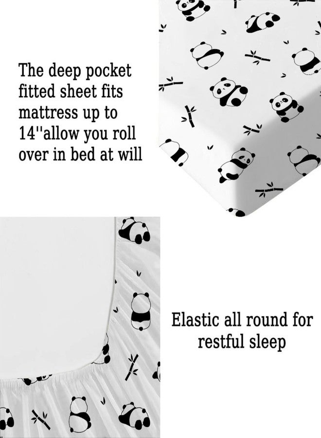 MUSOLEI Panda Sheets Panda Fitted Sheets Cute Animal Bed Set with 3D Ear Girl Twin Bed Sets Girl Full Bedding Kids Bedding Cute Kids Bed Sheets 1 Fitted Sheet 1 Flat Sheet with 2 Pillowcases (Full) - Image 4