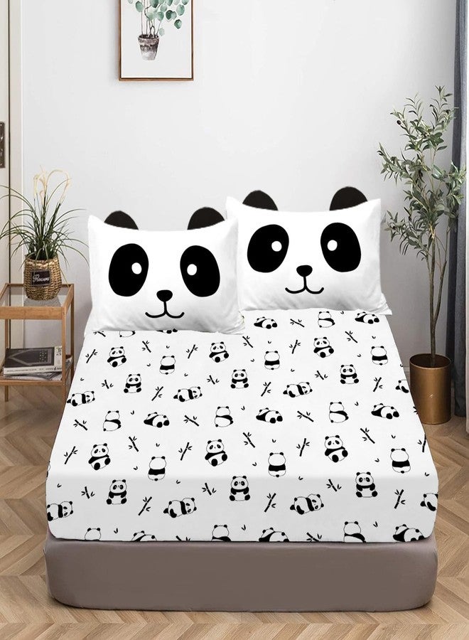 MUSOLEI Panda Sheets Panda Fitted Sheets Cute Animal Bed Set with 3D Ear Girl Twin Bed Sets Girl Full Bedding Kids Bedding Cute Kids Bed Sheets 1 Fitted Sheet 1 Flat Sheet with 2 Pillowcases (Full) - Image 3