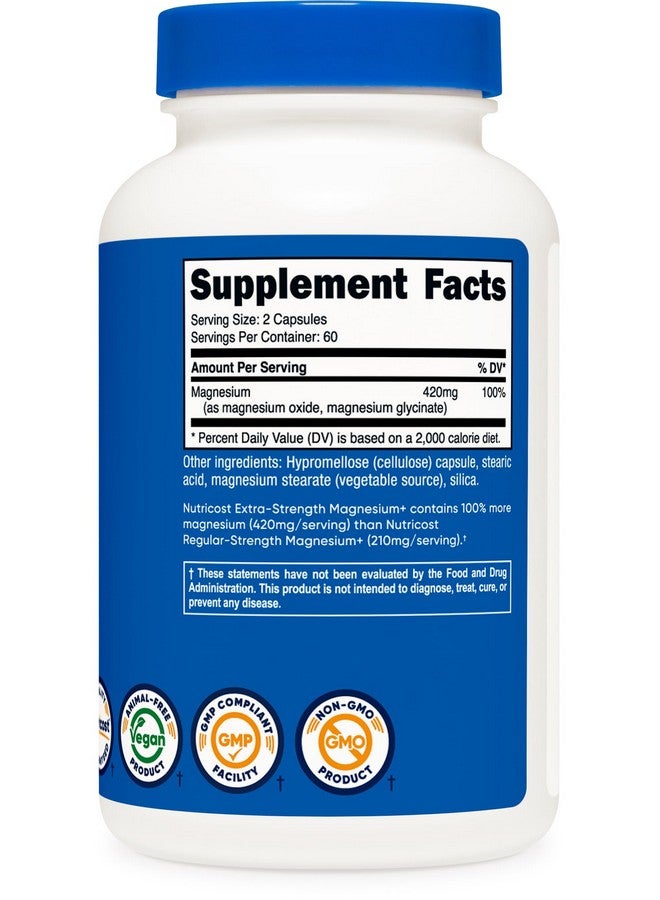 نيوتريكوست مغنيسيوم+ قوة إضافية ٤٢٠ ملغ، ١٢٠ كبسولة - ٦٠ حصة. أكسيد المغنيسيوم والجليسينات - غير معدل وراثيًا، خالٍ من الغلوتين، مناسب للنباتيين - Image 5