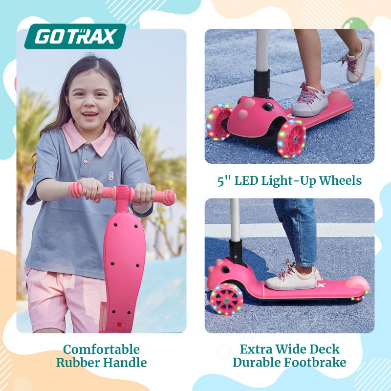 Gotrax KS3 Pro Kick Scooter for Kids, One Key Removable Seat & 3 Extra Wide PU Light-Up Wheels and Anti-Slip Deck, Adjustable Height Handlebar and Lean-to-Steer, Foldable Scooter for Children Aged 2-8 - Image 5