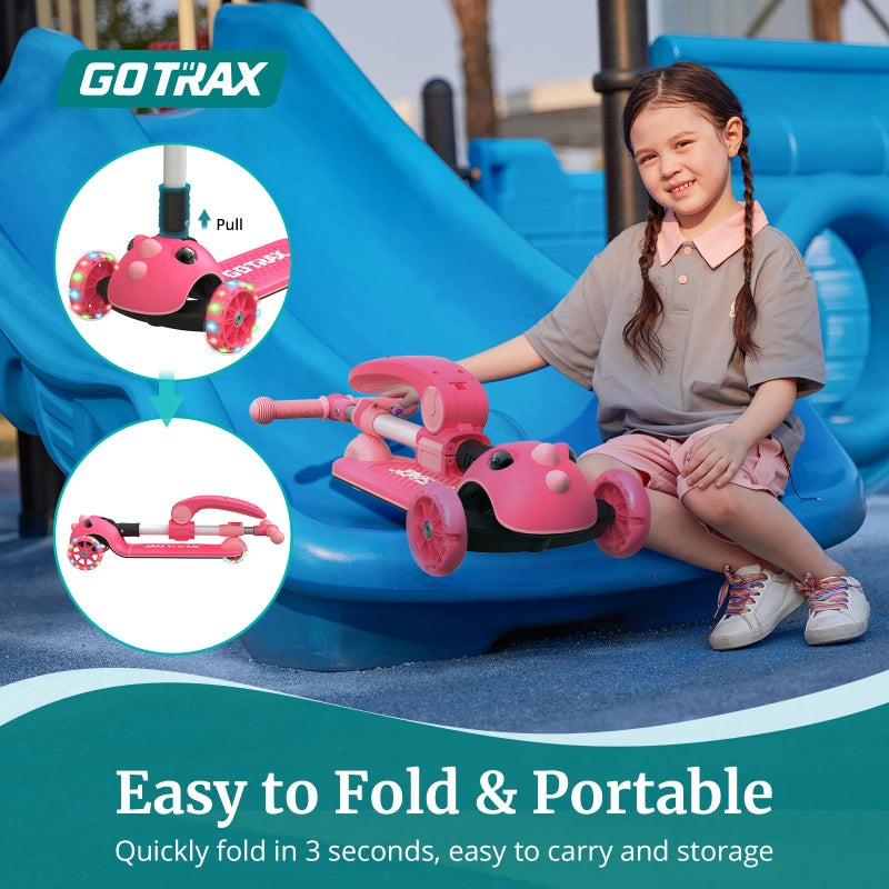 Gotrax KS3 Pro Kick Scooter for Kids, One Key Removable Seat & 3 Extra Wide PU Light-Up Wheels and Anti-Slip Deck, Adjustable Height Handlebar and Lean-to-Steer, Foldable Scooter for Children Aged 2-8 - Image 3