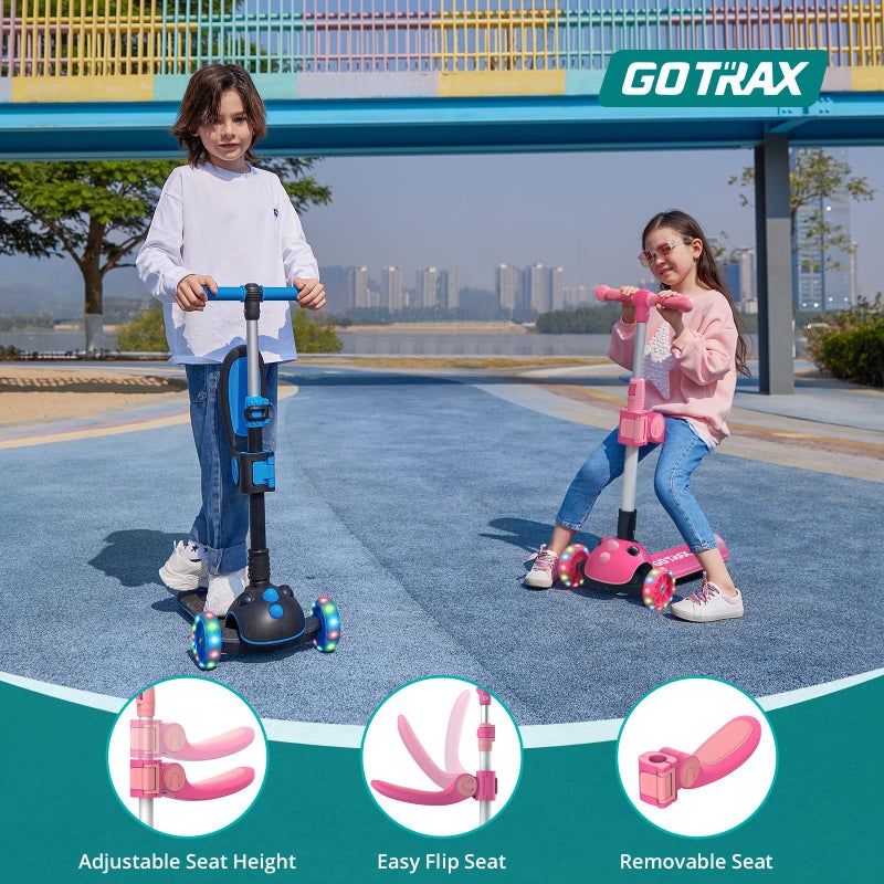 Gotrax KS3 Pro Kick Scooter for Kids, One Key Removable Seat & 3 Extra Wide PU Light-Up Wheels and Anti-Slip Deck, Adjustable Height Handlebar and Lean-to-Steer, Foldable Scooter for Children Aged 2-8 - Image 4
