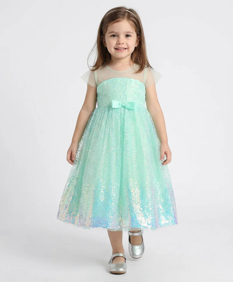 babyhug Babyhug Half Sleeves Gown with Sequin Detailing - Mint