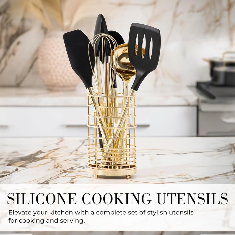 styled settings Black and Gold Kitchen Utensils Set - 23-Piece Luxury Kitchen Accessories Includes Gold Measuring Cups, Spoons, Silicone Cooking Utensils and Tools for Baking, Cooking, and Stylish Kitchen Decor - Image 5