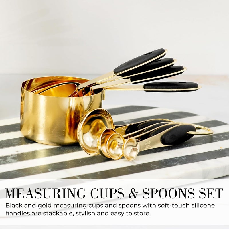 styled settings Black and Gold Kitchen Utensils Set - 23-Piece Luxury Kitchen Accessories Includes Gold Measuring Cups, Spoons, Silicone Cooking Utensils and Tools for Baking, Cooking, and Stylish Kitchen Decor - Image 4