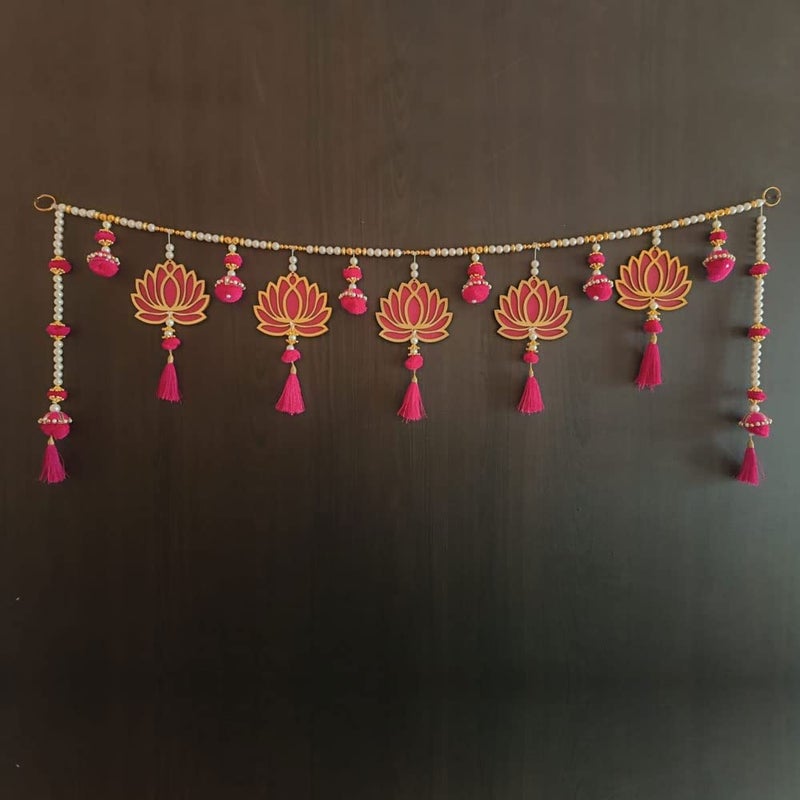 GIFT JAIPUR GIFT JAIPUR Mygiftyshop Handmade Door Hanging Pink Lotus Style Door Bandarwal Toran Tl14 Diwali Ganesh Pooja New Year Inauguration Wedding Festival Home Decor 40 Inch X 8 Inch  - Image 1