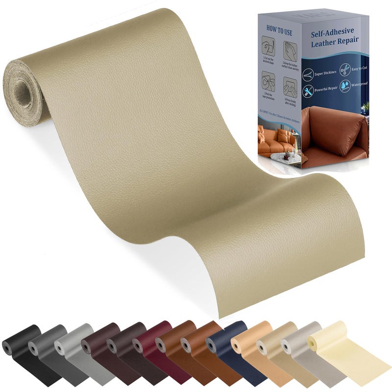 YAFLC Leather Repair Patch for Furniture, 4" x 63" Self Adhesive Leather Repair Kit Vinyl Repair Tape for Car Seat Sofa Jackets Couches Chair Medium Beige - Image 1