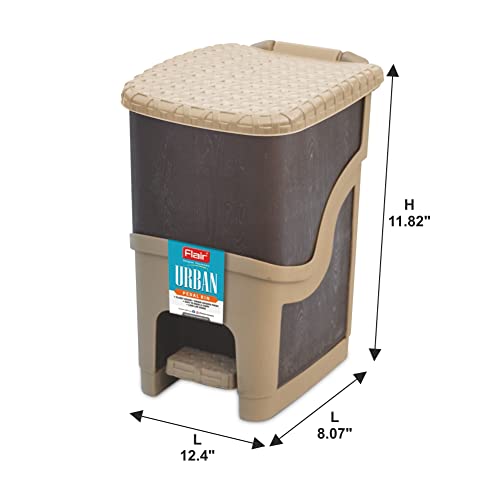 FLAIR Urban Pedal Bin – 9.5L, BPA-Free Food Grade Plastic Dustbin & Foot Pedal – Hands-Free, Durable & Easy to Clean – Durable Plastic Trash Can for Home, Kitchen & Office (Brown) - Image 3