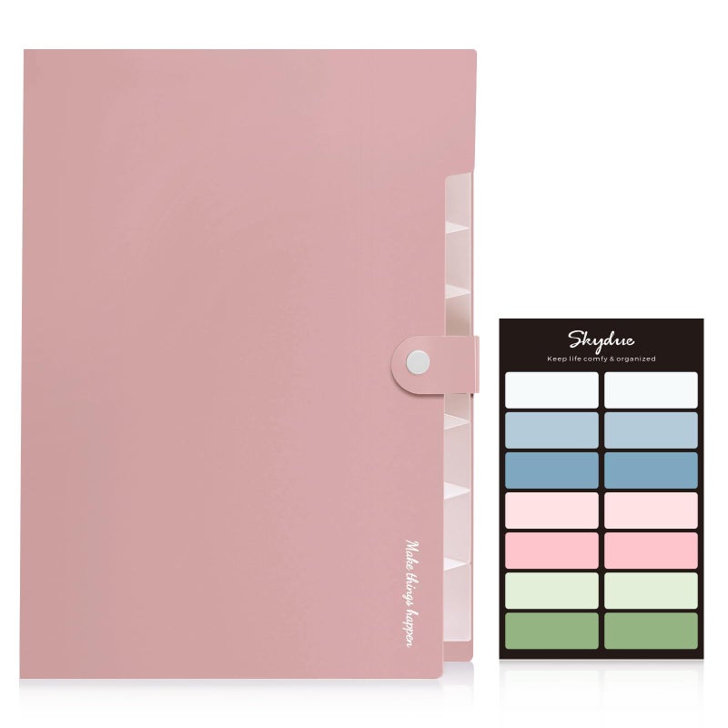 SKYDUE 8 Pockets Expanding File Folders, Accordion Folders, Portable Paper Bill Receipt Organizer, Letter Size, Home College School Office Supplies, Pink - Image 2