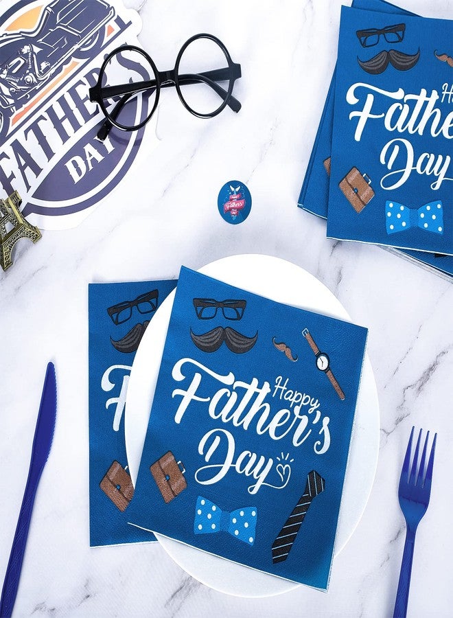 Whaline Father's Day Paper Napkins 6.5 x 6.5 Inch Happy Father's Day Disposable Luncheon Napkin Blue Lunch Napkin for Father's Day Grandfather Birthday Dinner Buffet Tableware Party Supplies, 80 Pack - Image 3