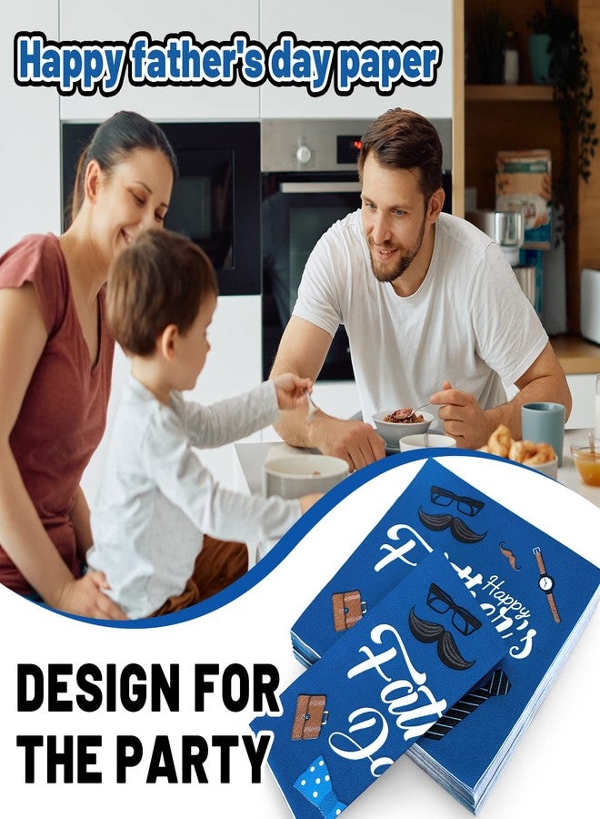 Whaline Father's Day Paper Napkins 6.5 x 6.5 Inch Happy Father's Day Disposable Luncheon Napkin Blue Lunch Napkin for Father's Day Grandfather Birthday Dinner Buffet Tableware Party Supplies, 80 Pack - Image 4