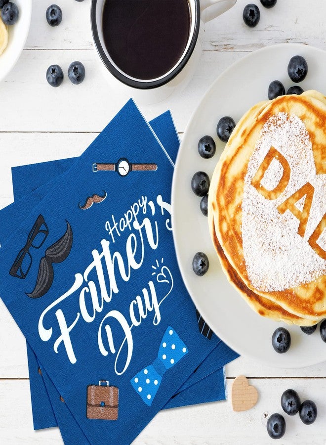 Whaline Father's Day Paper Napkins 6.5 x 6.5 Inch Happy Father's Day Disposable Luncheon Napkin Blue Lunch Napkin for Father's Day Grandfather Birthday Dinner Buffet Tableware Party Supplies, 80 Pack - Image 5