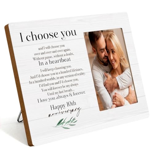 IAXIC 10th Anniversary Picture Frame, 10th Wedding Anniversary for Her Him Couple Husband Wife, Happy Decorations for Wall Desk Tabletop Shelf, 10 Years Wedding Gift Ideas - Image 1