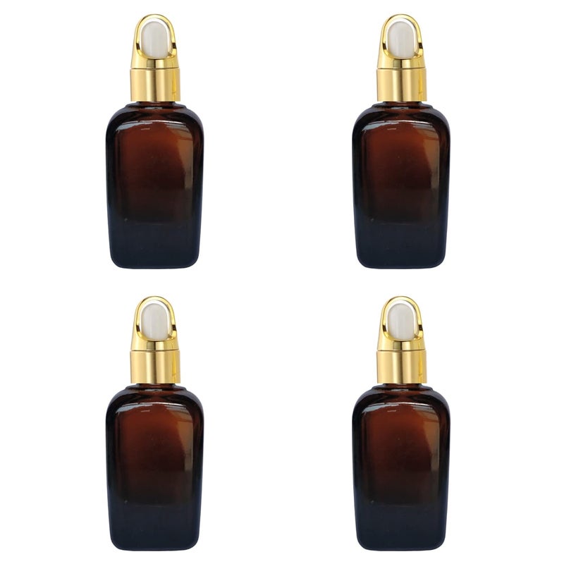 Devinez (Pack of 4) Multipurpose Refillable Amber Square Shape Glass Bottle, 30 ml with Fancy Golden Glass Dropper for Cosmetics, Serum, Essential Oils, Blends, Skin Care, Travel, Toners & DIY - Image 1