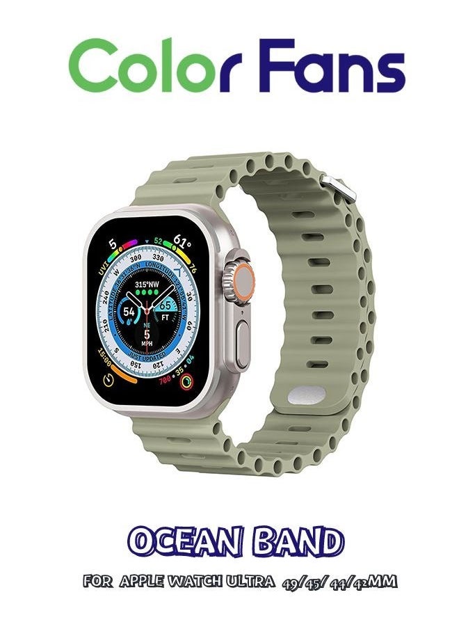 Color Fans - Soft Silicone Ocean Sports Strap Compatible Apple Watch Ultra 49mm 45mm 44mm 42mm for Men Women, Adjustible Watch Band for Apple Watch Ultra/SE/Series 9/8/7/6/5/4/3/2/1 - Khaki - Image 1